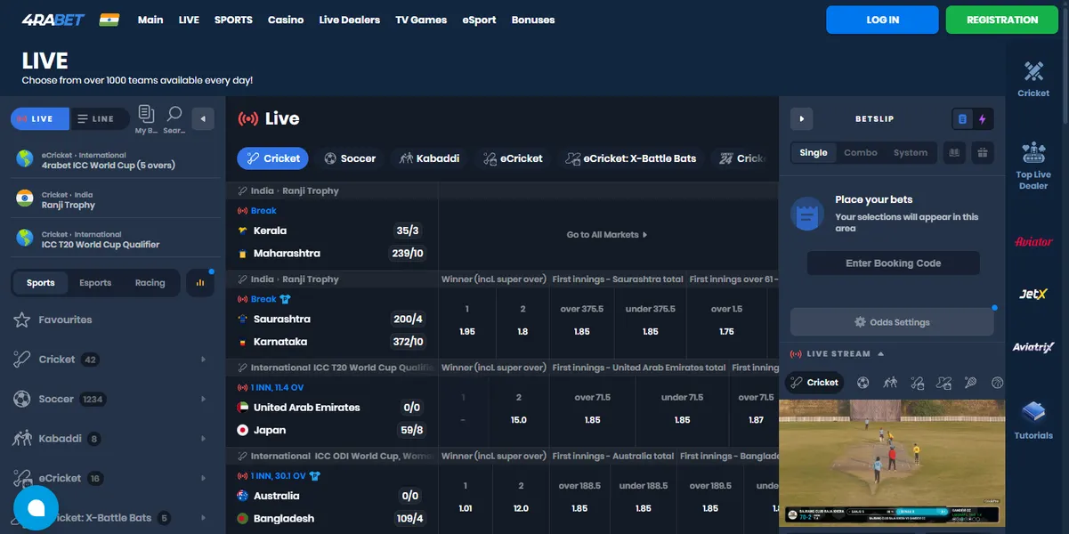 4rabet betting options and sportsbook